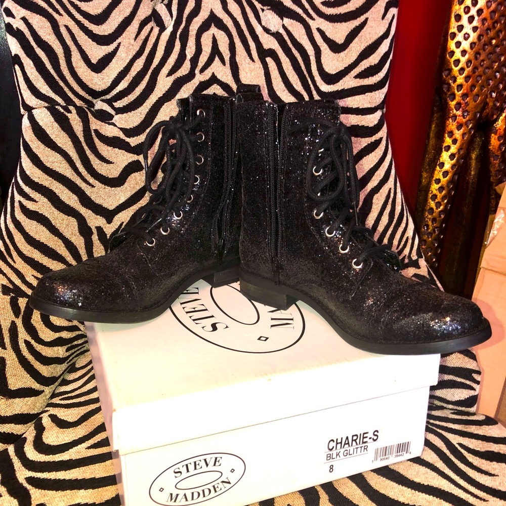 Steve Madden Women’s Glitter Combat Boots Gem